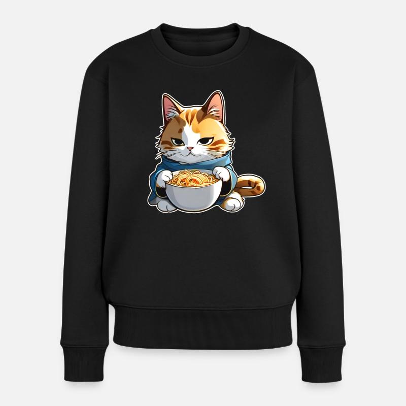 Chat mignon avec soupe de ramen - Pull Premium bio Femme - noir