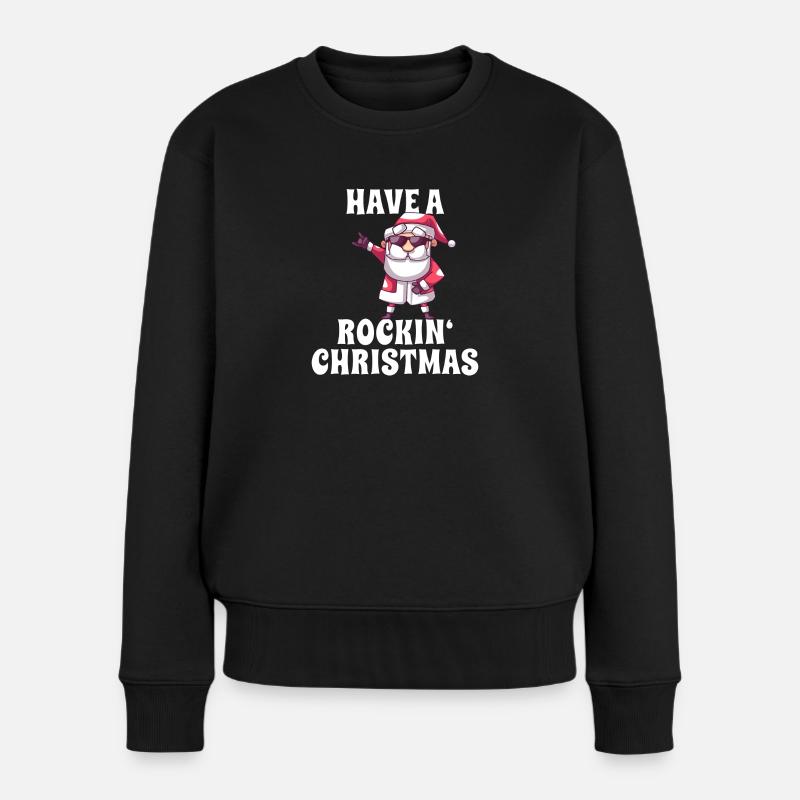 Rockiger Weihnachtsmann - Frauen Premium Bio Pullover - Schwarz