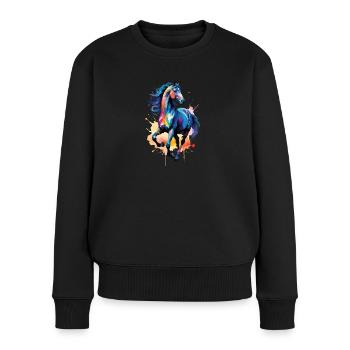 Pferd Motiv Pferdemotiv Aquarell Wasserfarben - Frauen Premium Bio Pullover - Schwarz - Vorne - Julia (174cm)