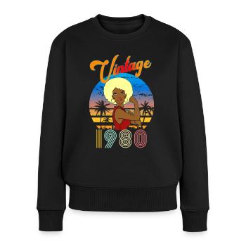 Geburtstag 1980 vintage blonde Afro Frau - Frauen Premium Bio Pullover - Schwarz - Vorne - Julia (174cm)