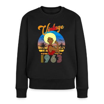 Jahrgang 1963 Vintage Frau Afroblond - Frauen Premium Bio Pullover - Schwarz - Vorne - Julia (174cm)