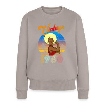 Geburtstag 1960 vintage blonde Afro Frau - Frauen Premium Bio Pullover - Taupe - Vorne - Julia (174cm)