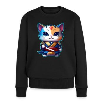 Cute samurai cat - Women's Premium Organic Jumper - black - Front - Julia (174cm)