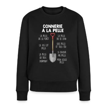 Connerie à la pelle, humour jardin - Pull Premium bio Femme - noir - Devant - Julia (174cm)