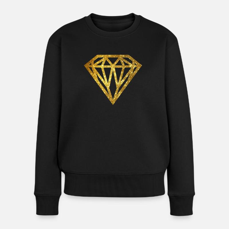 diamant - diamond - Glitter - Gold - Frauen Premium Bio Pullover - Schwarz