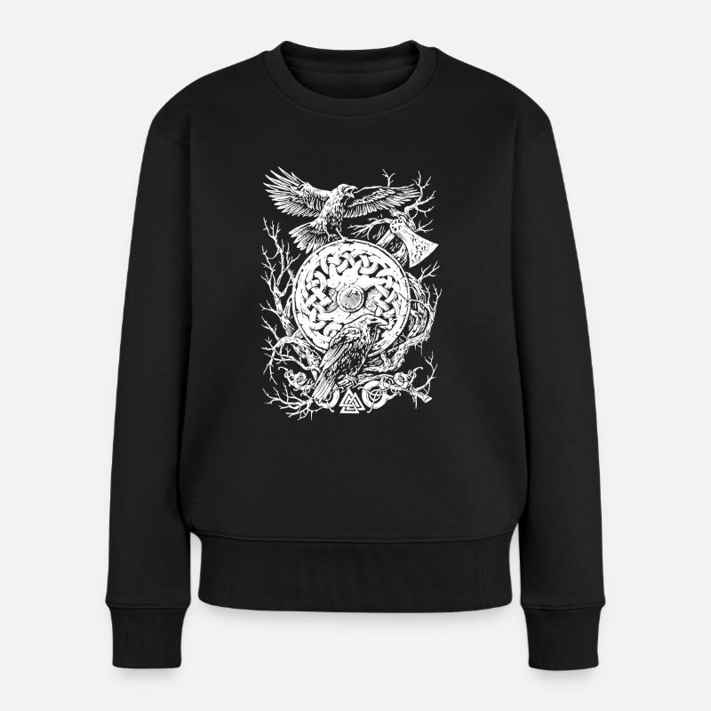 Wikinger, Odins Raben, Hugin und Munin - Frauen Premium Bio Pullover - Schwarz