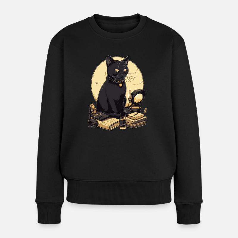 Schwarze Katze mit Bücher Bombay Cat Buch Katzen - Frauen Premium Bio Pullover - Schwarz
