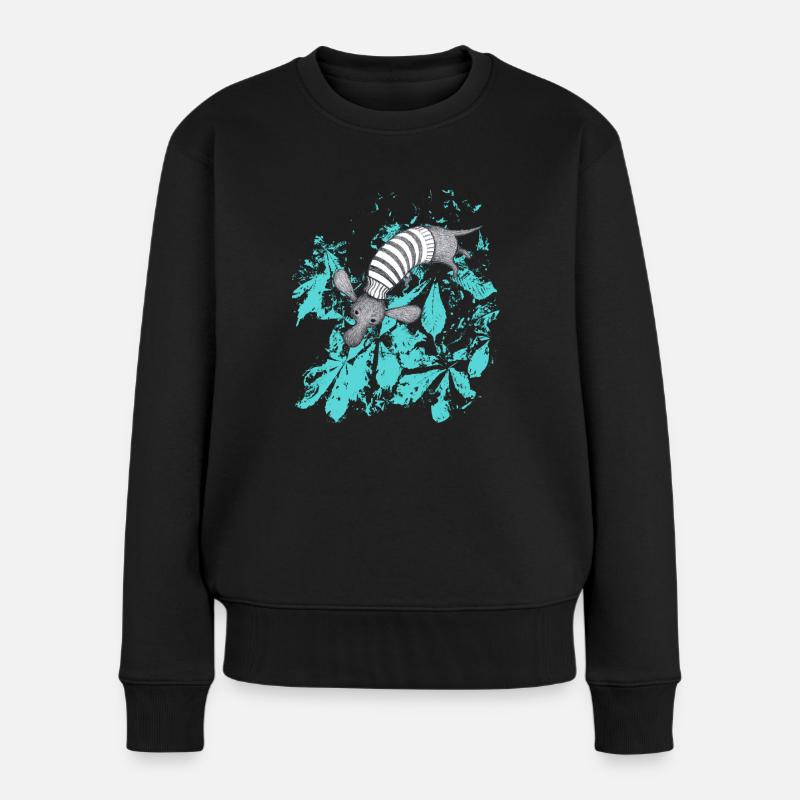 Dackel mit türkisen Blättern - Frauen Premium Bio Pullover - Schwarz