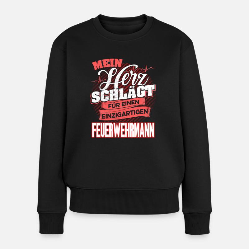 FEUERWEHRMANN - Mein Herz schlägt - Frauen Premium Bio Pullover - Schwarz