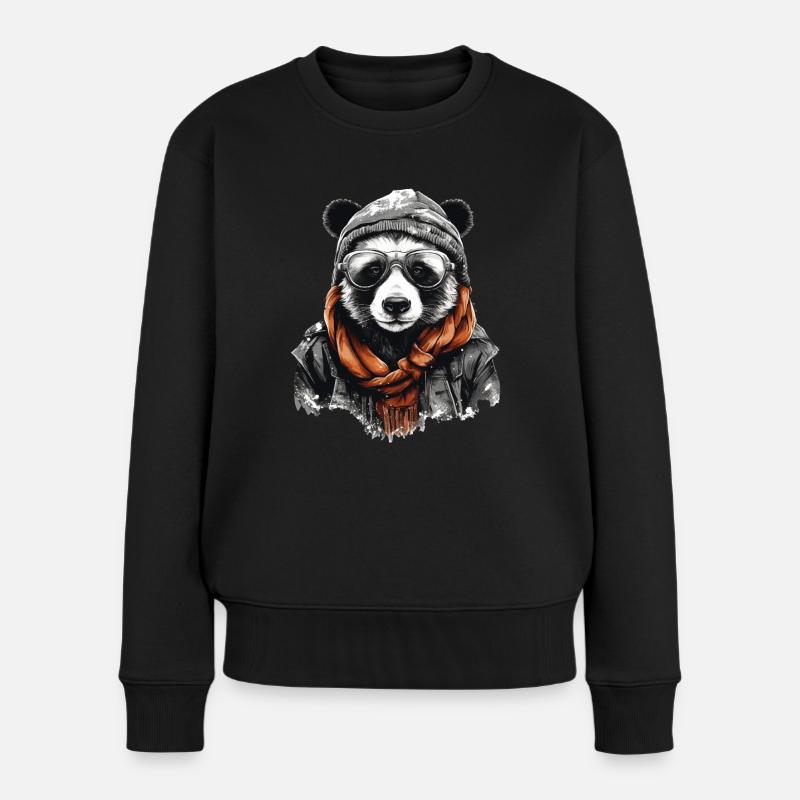 Cooler Panda mit Brille & Mütze Pandabär T-Shirt - Frauen Premium Bio Pullover - Schwarz