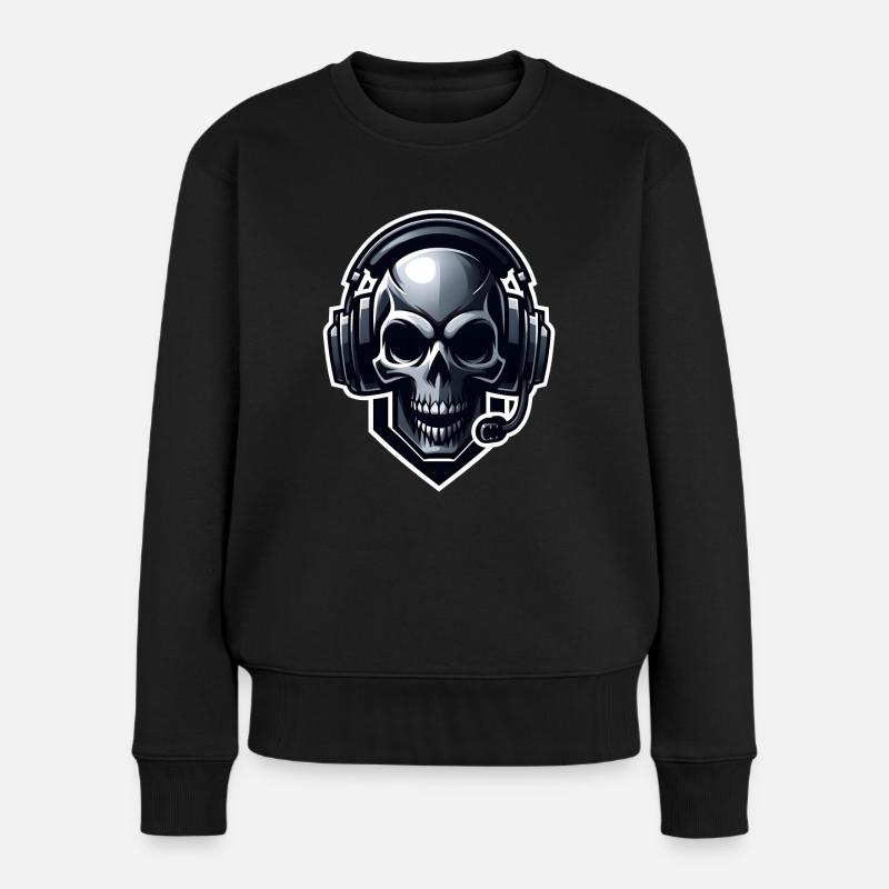 Skull with Gaming Headset - Women's Premium Organic Jumper - black