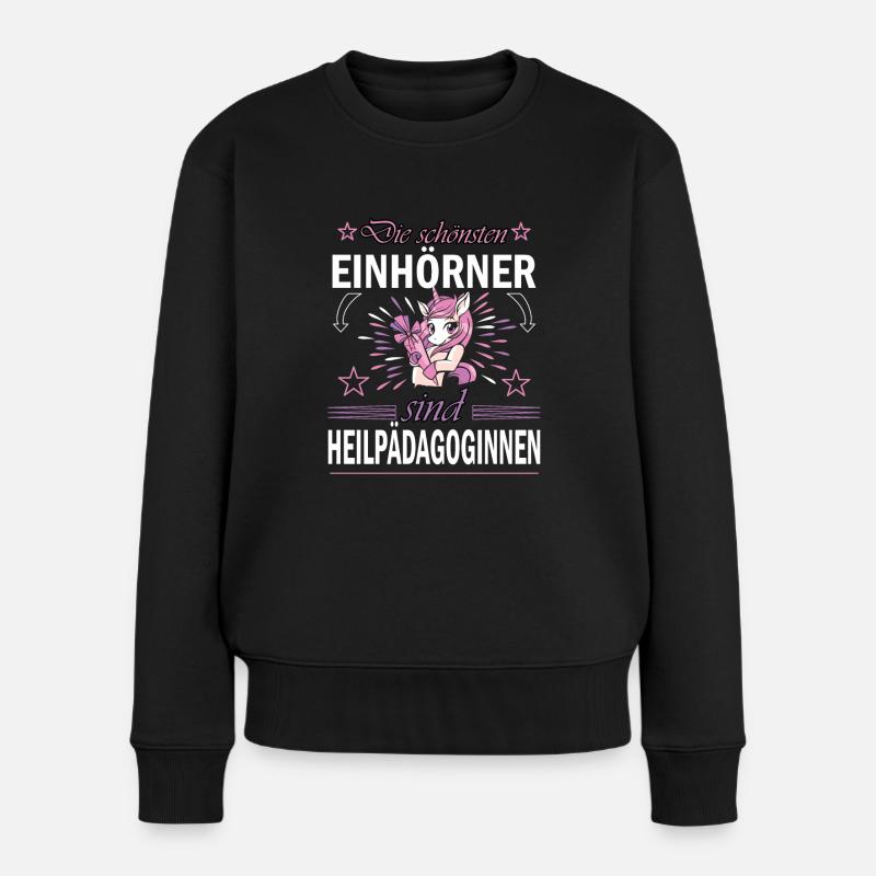 Heilpädagogin Heilpädagogik Einhorn Beruf Spruch - Frauen Premium Bio Pullover - Schwarz