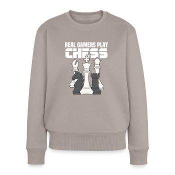Schach Sprüche - Frauen Premium Bio Pullover - Taupe - Vorne - Julia (174cm)