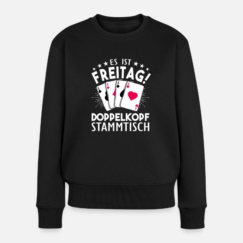 Doppelkopf - Frauen Premium Bio Pullover - Schwarz
