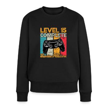 Level 15 complete Gaming Geburtstag - Frauen Premium Bio Pullover - Schwarz - Vorne - Julia (174cm)