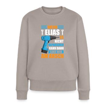 Elias Vorname Name Geburtstag Reparieren - Frauen Premium Bio Pullover - Taupe - Vorne - Julia (174cm)