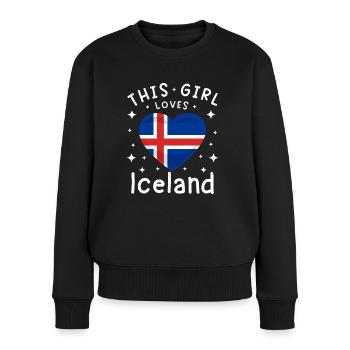 Drapeau de l’Islande Coeur Drapeau islandais Aspect utilisé - Pull Premium bio Femme - noir - Devant - Julia (174cm)