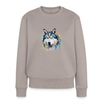 Alaskan Malamute - Frauen Premium Bio Pullover - Taupe - Vorne - Julia (174cm)