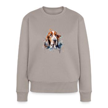Basset Hound - Frauen Premium Bio Pullover - Taupe - Vorne - Julia (174cm)