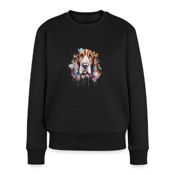 Basset Hound - Frauen Premium Bio Pullover - Schwarz - Vorne - Julia (174cm)
