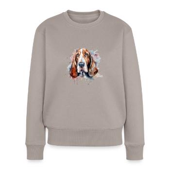 Basset Hound - Frauen Premium Bio Pullover - Taupe - Vorne - Julia (174cm)