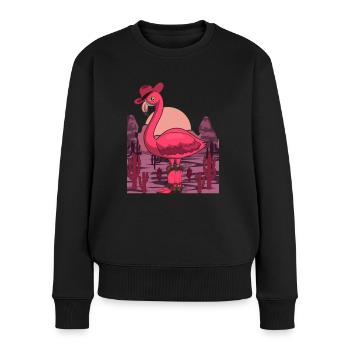 Cowboy Animal Western Country Drôle de flamant rose - Pull Premium bio Femme - noir - Devant - Julia (174cm)