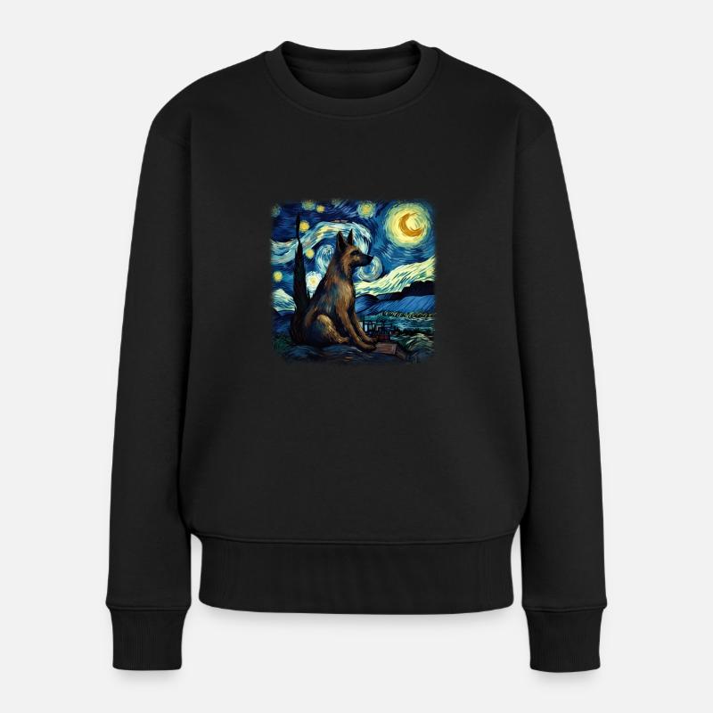 German Shepherd Dog Van gogh starry night - Frauen Premium Bio Pullover - Schwarz