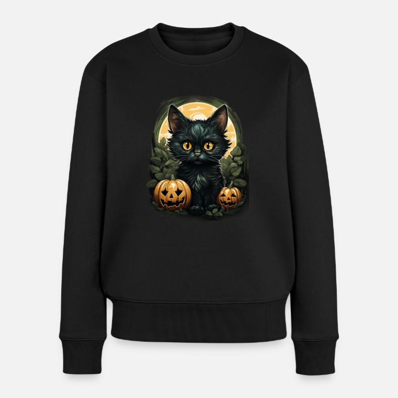 Black Cat Halloween Pumpkin - Cat - Frauen Premium Bio Pullover - Schwarz