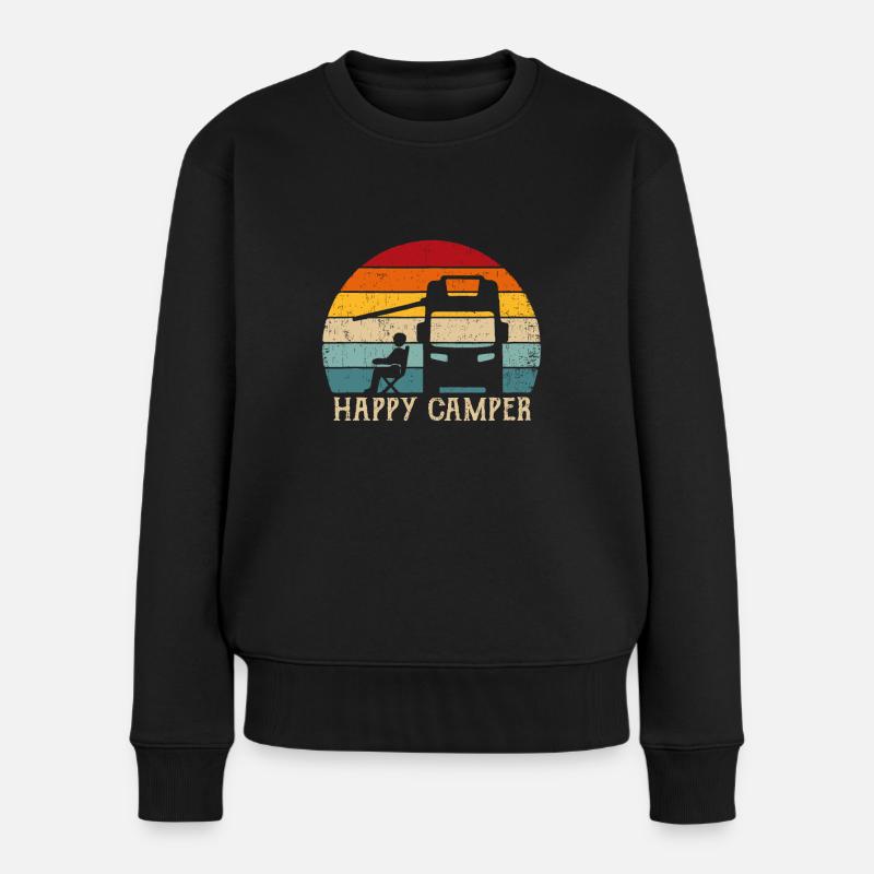 Happy Camper RV Camping Idee Männer Frauen Retro Sonne - Frauen Premium Bio Pullover - Schwarz
