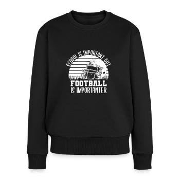 Die Schule ist wichtig, aber der Fußball ist wichtiger - Frauen Premium Bio Pullover - Schwarz - Vorne - Julia (174cm)