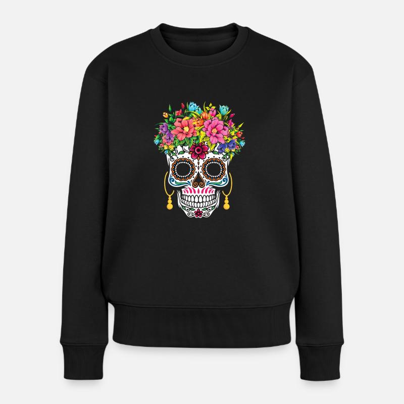 Blume Zucker Schädel Seelen Tag Muertos Tag - Frauen Premium Bio Pullover - Schwarz