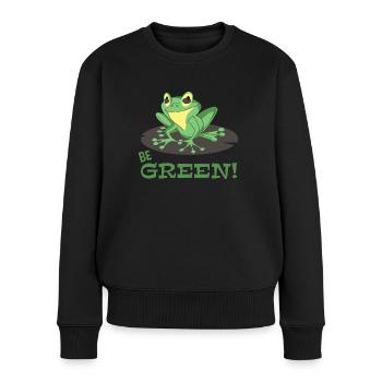 Be green- Grüner Frosch -Umwelt- die Grünen- Natur - Frauen Premium Bio Pullover - Schwarz - Vorne - Julia (174cm)