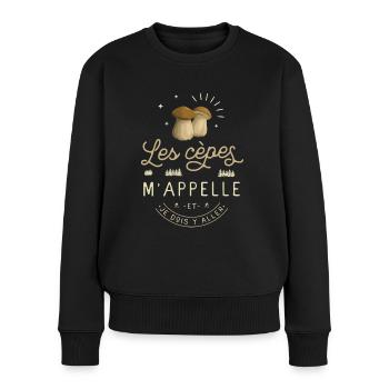 Cèpe Champignon Cueillette Cèpes Champignons - Pull Premium bio Femme - noir - Devant - Julia (174cm)