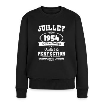 70-jähriges Jubiläum - Juli 1954 Perfektion - Frauen Premium Bio Pullover - Schwarz - Vorne - Julia (174cm)