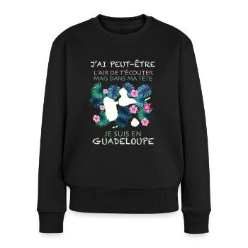 Humour message Guadeloupe - Pull Premium bio Femme - noir - Devant - Julia (174cm)