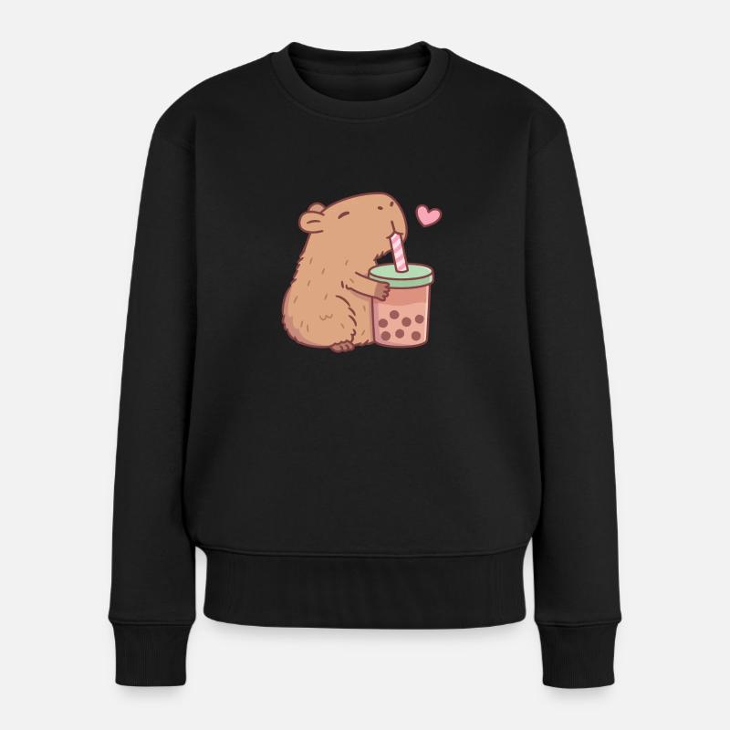 Mignon Capybara aime le thé à bulles - Pull Premium bio Femme - noir