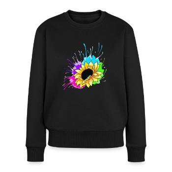 Sonnenblume Splash - Frauen Premium Bio Pullover - Schwarz - Vorne - Julia (174cm)