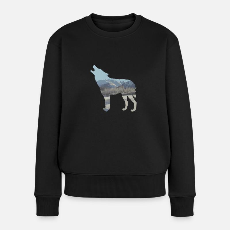 Wolf Winter Gebirge Schnee Natur Geschenkidee Cool - Frauen Premium Bio Pullover - Schwarz