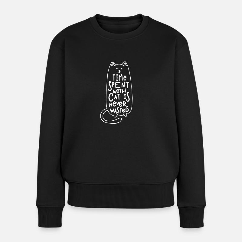 Spend time with cat leisure kitty gift - Women's Premium Organic Jumper - black