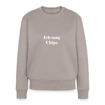 J’aime les chips - Pull Premium bio Femme - taupe - Devant - Julia (174cm)