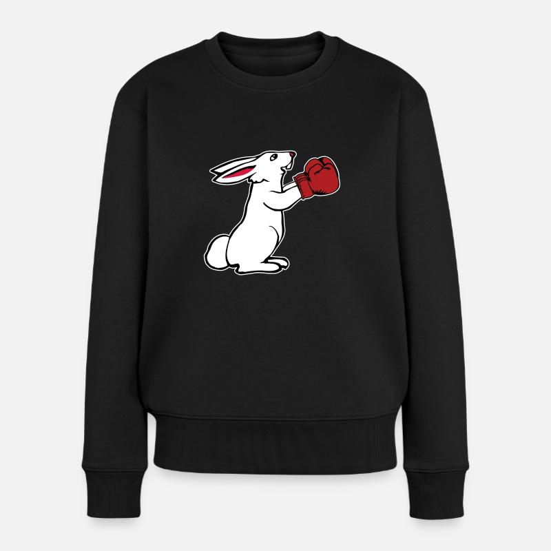 Boxender Hase Boxhandschuhe Geschenk Boxen - Frauen Premium Bio Pullover - Schwarz