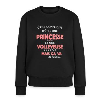 Compliqué d'être une princesse et une volleyeuse - Pull Premium bio Femme - noir - Devant - Julia (174cm)