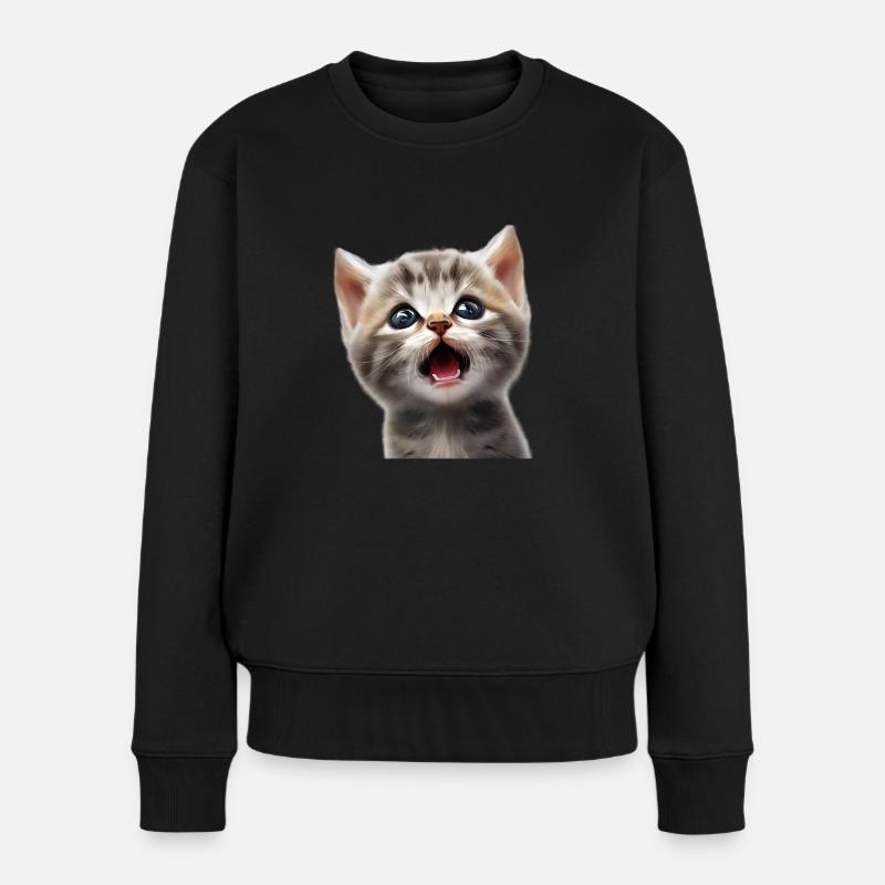 Baby Katze staunt - Frauen Premium Bio Pullover - Schwarz