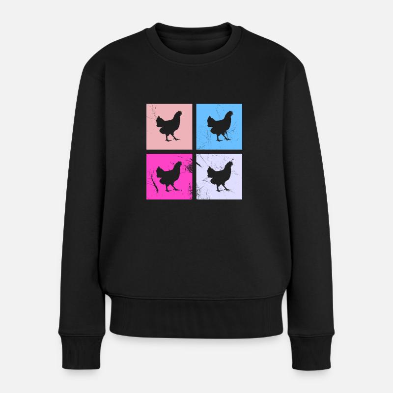 Huhn Hühner Hahn Bauer Retro Bauernhof Geschenk - Frauen Premium Bio Pullover - Schwarz