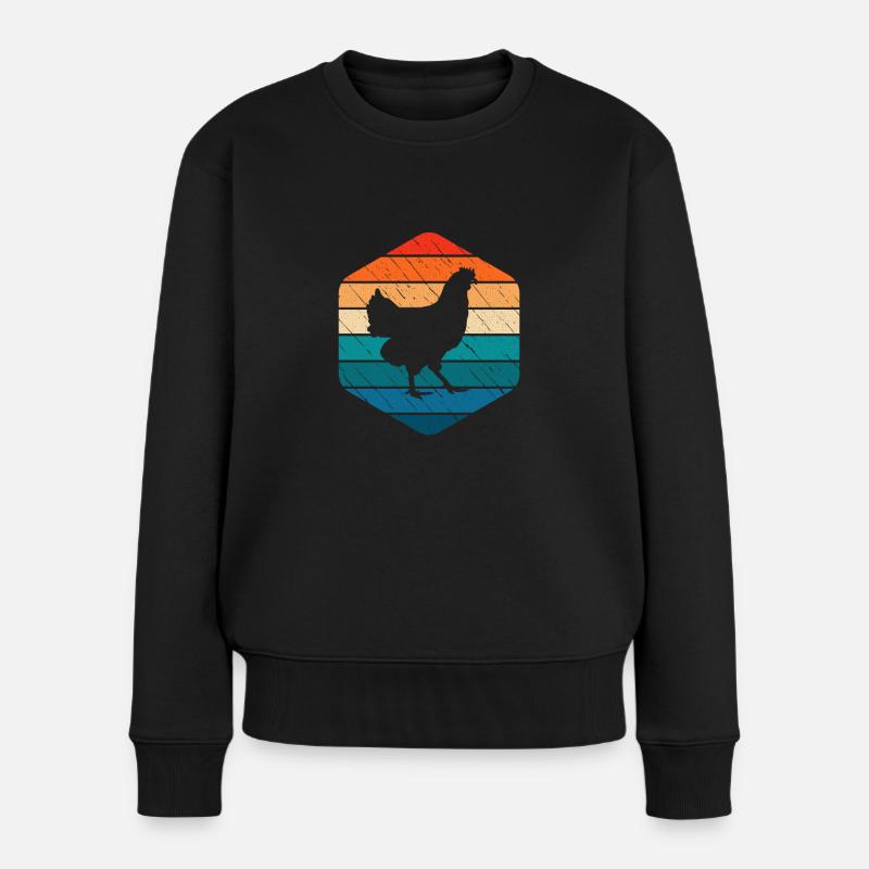 Hahn Huhn Hühner Bauer Retro Bauernhof Geschenk - Frauen Premium Bio Pullover - Schwarz