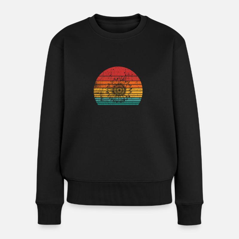 Sonnenblume Blüte Blume Retro Geschenk - Frauen Premium Bio Pullover - Schwarz