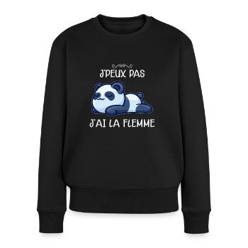 Panda humour je peux pas j'ai la flemme - Pull Premium bio Femme - noir - Devant - Julia (174cm)