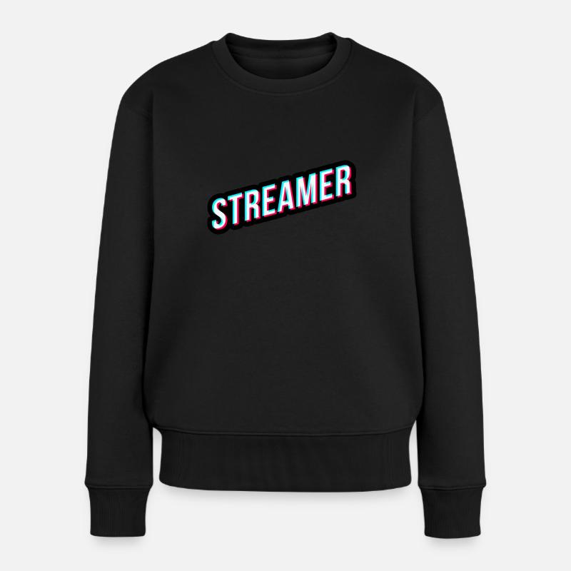 Streamer Design im tik tok style glitch 3d effekt - Frauen Premium Bio Pullover - Schwarz