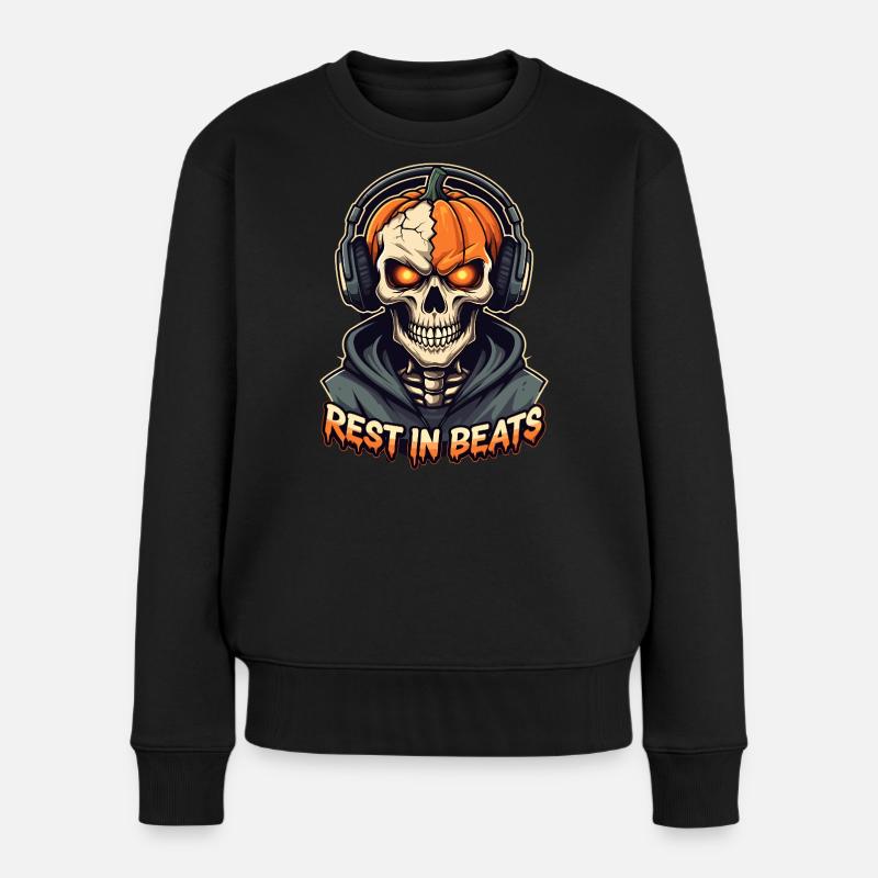 Rest in Beats Skull Kapuzenpullover - Frauen Premium Bio Pullover - Schwarz