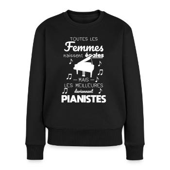 Femmes égales les meilleures deviennent pianistes - Pull Premium bio Femme - noir - Devant - Julia (174cm)